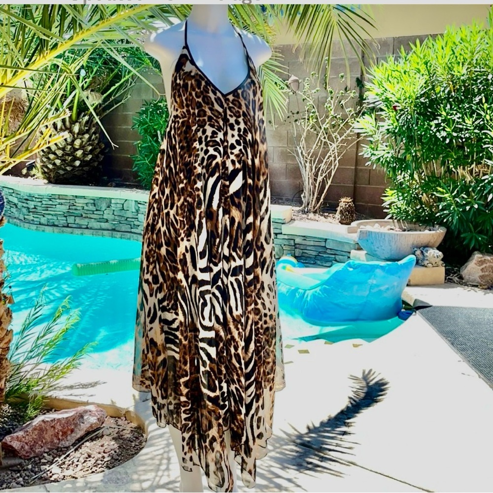 Leopard Chiffon Halter Maxi Dress